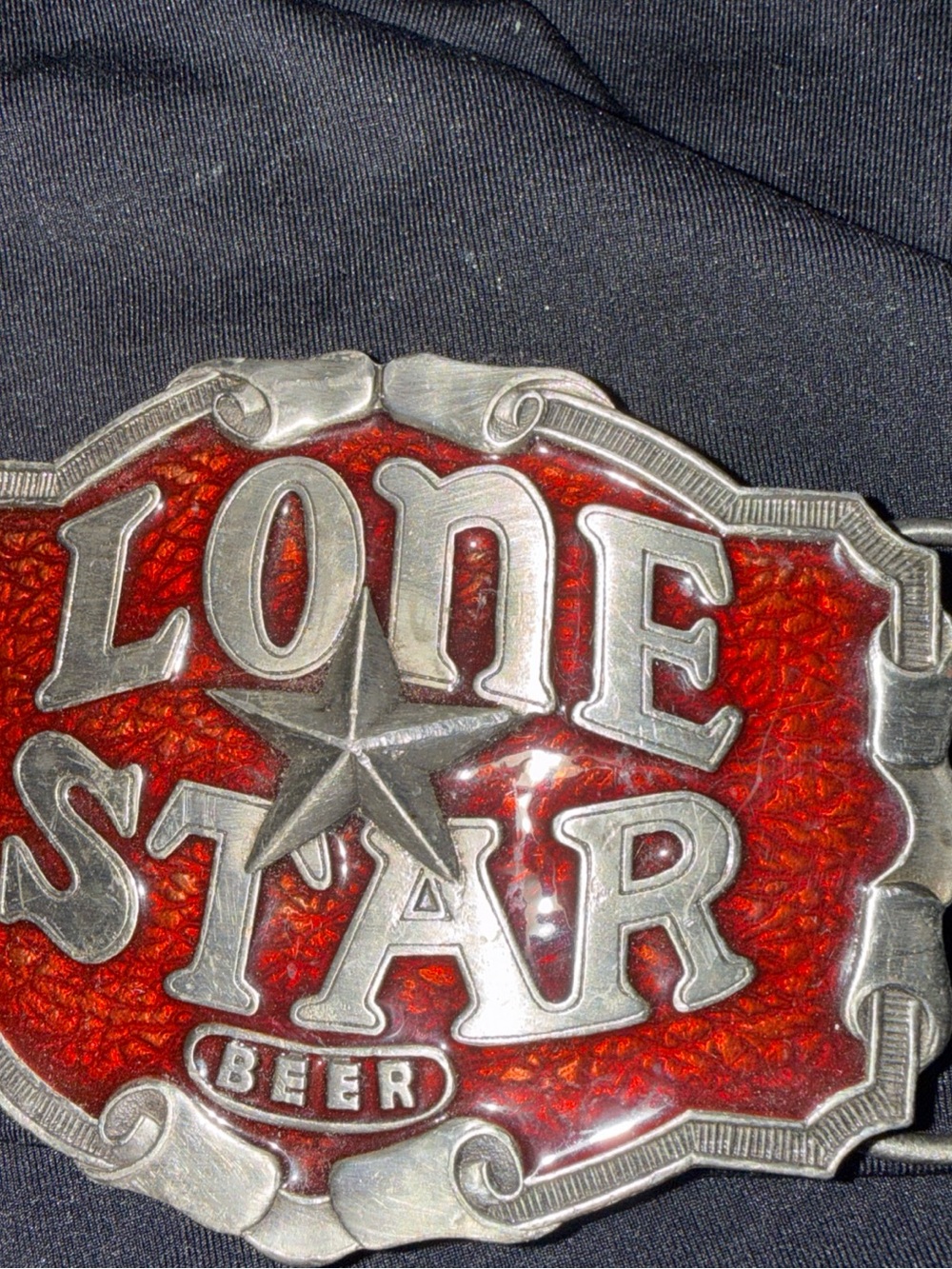Lone Star Red Enamel Belt Buckle Brass Works 1975 patent